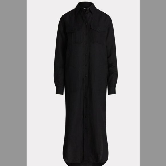 RALPH LAUREN Black Label Linen-Blend Shirtdress Black 16 - Picture 1 of 15